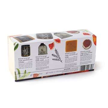 Hemlock Park Blood Orange Sage Artisanal Spa Gift Box | Apothecary Candle, Shea Butter Soap, Bath Bomb, Mineral Salt Bath Soak | Handcrafted with Plant Based Ingredients