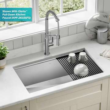 KRAUS Kore 32-Inch Undermount Workstation 16 Gauge Single Bowl Stainless Steel Kitchen Sink with Acc...