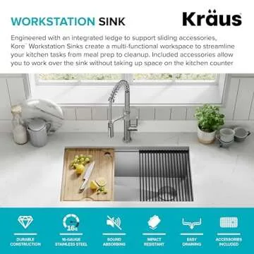 KRAUS Kore 32-Inch Undermount Workstation 16 Gauge Single Bowl Stainless Steel Kitchen Sink with Accessories, KWU110-32