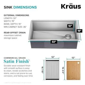 KRAUS Kore 32-Inch Undermount Workstation 16 Gauge Single Bowl Stainless Steel Kitchen Sink with Accessories, KWU110-32