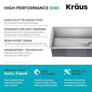 KRAUS Kore 32-Inch Undermount Workstation 16 Gauge Single Bowl Stainless Steel Kitchen Sink with Accessories, KWU110-32