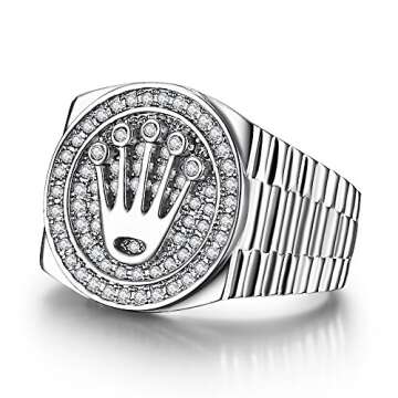 Caperci Men's Sterling Silver Crown Cubic Zirconia Ring Size 12