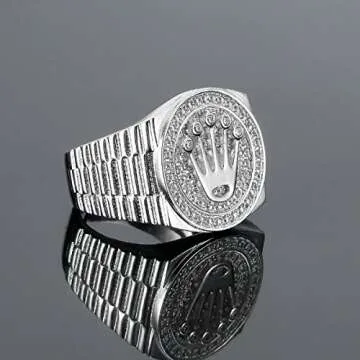 Caperci Men's Sterling Silver Crown Cubic Zirconia Ring Size 12