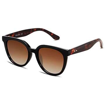 SOJOS Trendy Cat Eye Round Polarized Sunglasses for Women Fashion UV Protection Sunnies Sunglasses SJ2175, Black Frame/Gradient Brown Lens, Tortoise Temple