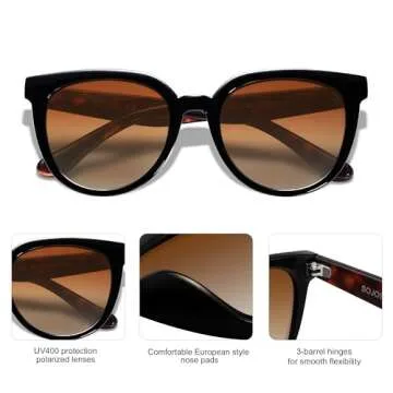SOJOS Trendy Cat Eye Round Polarized Sunglasses for Women Fashion UV Protection Sunnies Sunglasses SJ2175, Black Frame/Gradient Brown Lens, Tortoise Temple