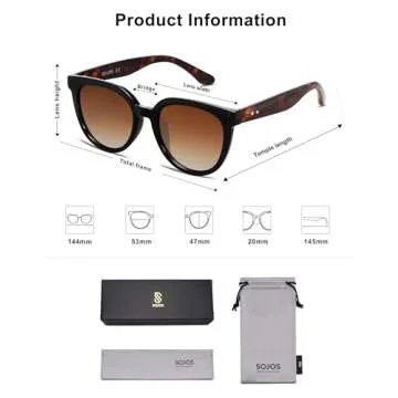 SOJOS Trendy Cat Eye Round Polarized Sunglasses for Women Fashion UV Protection Sunnies Sunglasses SJ2175, Black Frame/Gradient Brown Lens, Tortoise Temple