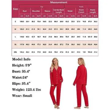 SWOMOG Womens Pajamas Set Long Sleeve Sleepwear Button Down Nightwear Soft Pj Lounge Sets Red