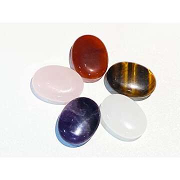 Clear Quartz Thumb Healing Crystals Stones Sets Hand Carved Stones Gemstone Pocket Natural Stone Meditation Reiki Energy Oval Worry Stone Palm Stone for Anxiety Therapy