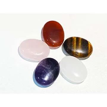 Clear Quartz Thumb Healing Crystals Stones Sets Hand Carved Stones Gemstone Pocket Natural Stone Meditation Reiki Energy Oval Worry Stone Palm Stone for Anxiety Therapy