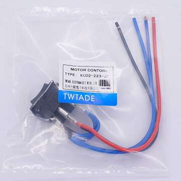 TWTADE Latching Polarity Reverse Switch 12V 10A DC Motor Control 6 Pin 3 Position ON-Off-ON AC 110V-220V Black Boat Rocker Toggle Switch with Wire KCD2-203-JT