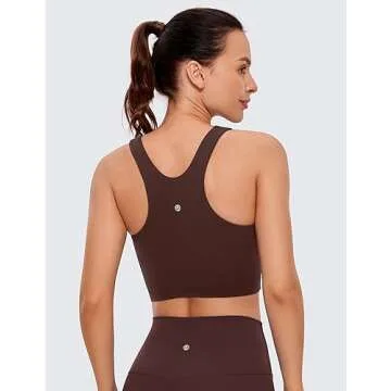 CRZ YOGA Butterluxe Racerback High Neck Longline Sports Bras for Women - Padded Workout Crop Tank To...