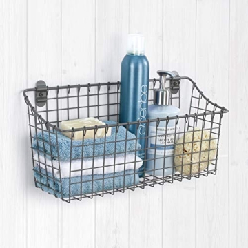 Rustic Steel Wall Basket for Farmhouse Storage & Organization