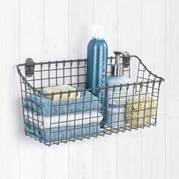 Rustic Steel Wall Basket for Farmhouse Storage & Organization