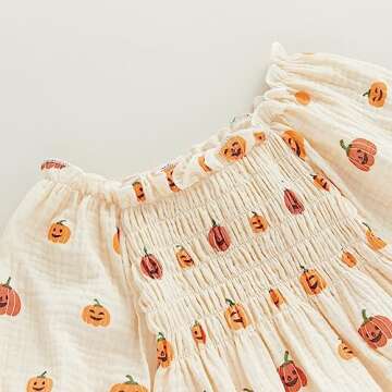 brilliantme Newborn Infant Baby Girl Halloween Outfit Cute Pumpkin Romper Long Sleeve Bodysuit Headband 2Pcs Clothes Set (A- Beige, 0-6 Months)