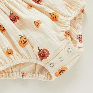 brilliantme Newborn Infant Baby Girl Halloween Outfit Cute Pumpkin Romper Long Sleeve Bodysuit Headband 2Pcs Clothes Set (A- Beige, 0-6 Months)