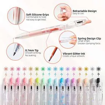 HANKU Glitter Gel Pens - 16 Assorted Colors Sparkle Gel Pens for Adults Journaling Coloring Drawing ...