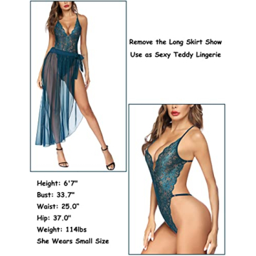 Avidlove Deep V Teddy Sexy Lace Bodysuit with Long Skirt