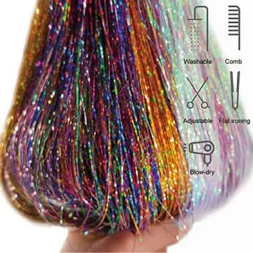 YOOONXI 12Pcs Hair Tinsel Clip in 19.6Inch Glitter Tinsel Hair Extensions Clip in Hair Tinsel Kit Heat Resistant Shiny Sparkle Fairy Hair Accessories for Women Girls Kids (Silver)