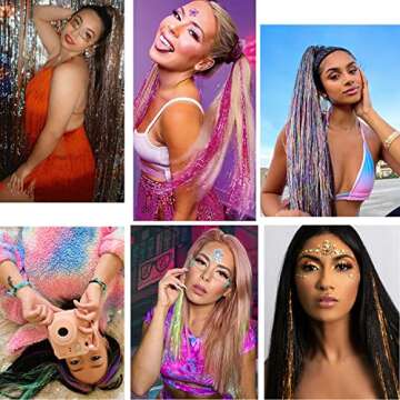YOOONXI 12Pcs Hair Tinsel Clip in 19.6Inch Glitter Tinsel Hair Extensions Clip in Hair Tinsel Kit Heat Resistant Shiny Sparkle Fairy Hair Accessories for Women Girls Kids (Silver)