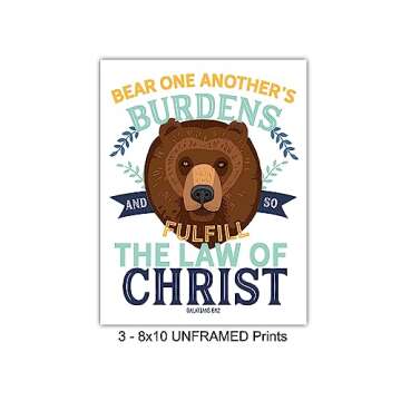 Religious Educational Christian Home Decor Wall Art Set - Scripture Bible Verse Quotes - Jungle Animals Decorations for Boys Bedroom, Kids Room, Sunday School, Church - Inspirational Motivational