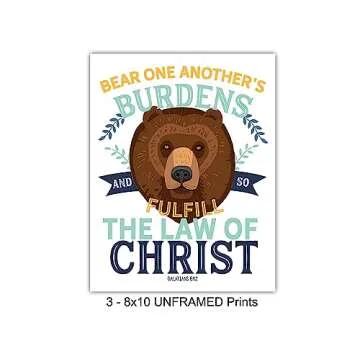 Religious Educational Christian Home Decor Wall Art Set - Scripture Bible Verse Quotes - Jungle Animals Decorations for Boys Bedroom, Kids Room, Sunday School, Church - Inspirational Motivational