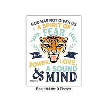 Religious Educational Christian Home Decor Wall Art Set - Scripture Bible Verse Quotes - Jungle Animals Decorations for Boys Bedroom, Kids Room, Sunday School, Church - Inspirational Motivational
