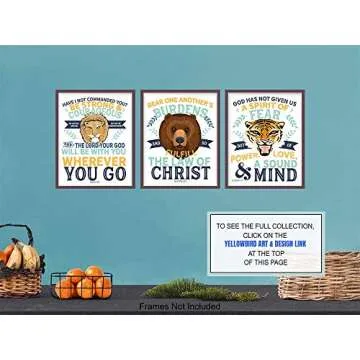 Religious Educational Christian Home Decor Wall Art Set - Scripture Bible Verse Quotes - Jungle Animals Decorations for Boys Bedroom, Kids Room, Sunday School, Church - Inspirational Motivational
