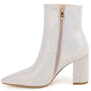 MISSMILLER Rhinestone Chunky Heel Pointed Toe Ankle Boots for Women with Full Bling Sparkly Crystals...