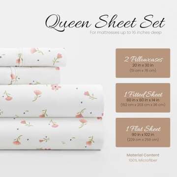 Linen Market Double-Brushed Patterned Microfiber Queen Sheet Set 4 Piece – Oeko-TEX Certified Ultr...