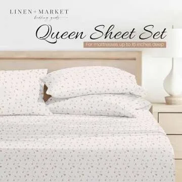 Linen Market Double-Brushed Patterned Microfiber Queen Sheet Set 4 Piece – Oeko-TEX Certified Ultra Soft & Wrinkle-Free - 16" Deep Pocket Sheets - Easy Care Queen Size - Soft Floral Pink