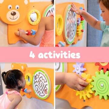 SPARK & WOW Bear Activity Wall Panel - Ages 18m+ - Montessori Sensory Wall Toy - 4 Activities - Busy Board - Toddler Room Décor