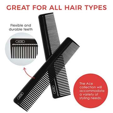 GOODY Ace Hair Dressing Comb - 7.5 Inch, Black - Great for All Hair Types - Fine Comb Teeth for Thin to Medium Hair