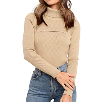 PRETTYGARDEN Women's Fall Fashion Turtleneck Pullover Sweaters Casual Long Sleeve Cable Knit Fitted ...