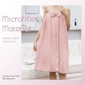 KOIKEY Hair Towel Women Bath Wrap - Adjustable Microfiber Super Absorbent to Quick Drying Hair and Body for Gym, Spa, Sauna and Shower After Body Cover, Pink