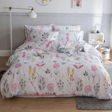 HighBuy Floral Duvet Cover Twin Bedding Set – 3 Piece Cotton Boho Style