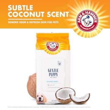 Arm & Hammer Dog Grooming Wipes - Natural Deodorizing Pet Wipe with Coconut - Travel Essential & Supplies for Dogs - Dog Whole Body & Face Cleaning - Odor Eliminator with Baking Soda Power - 100 Count