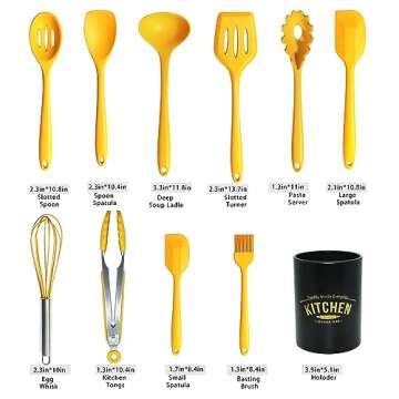 11Pcs Silicone Cooking Utensils Set - Heat Resistant Kitchen Tools, Spatula, Turner, Tongs, Spoon, W...
