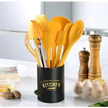 11Pcs Silicone Cooking Utensils Set - Heat Resistant Kitchen Tools, Spatula, Turner, Tongs, Spoon, Whisk, BPA Free, Dishwasher Safe, Nonstick Cookware Utensils (Yellow)