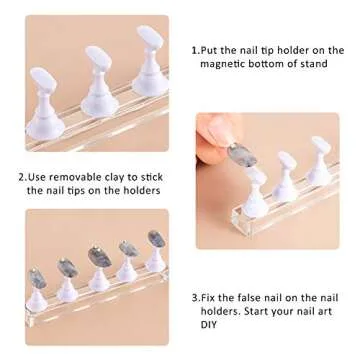 Blulu 2 Sets Acrylic Nail Display Stand Nail Practice Holder Magnetic Nail Practice Stand Fingernail DIY Nail Design Stand for False Nail Manicure Tool Home Salon Use (White)