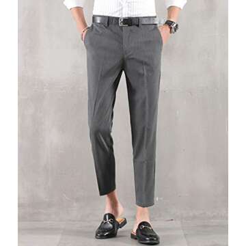 MOGU Ankle-Length Dress Pants for Men Slim Fit Cropped Trousers Size 29 Dark Grey