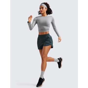 CRZ YOGA Womens High Waisted Running Shorts Mesh Liner 3'' Dolphin Quick Dry for Athletic Gym Track Workout with Zip Pocket Melanite Medium