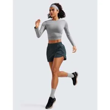 CRZ YOGA Womens High Waisted Running Shorts Mesh Liner 3'' Dolphin Quick Dry for Athletic Gym Track Workout with Zip Pocket Melanite Medium