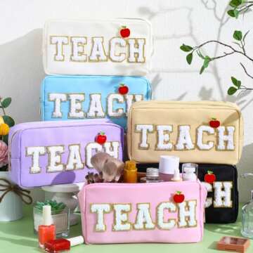 Kacctyen 6 Pcs Teacher Appreciation Gifts Teacher Bag Bulk Chenille Letter Bag Letter Patch with 6 P...