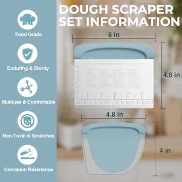 Bench Scraper Dough Cutter Tool - Bowl Pastry Scraper for Bread Cake Pizza, Bench Knife Kitchen Dough Scraper for Baking, Stainless Steel Food Scraper with Grip Handles & Measuring Scal, Blue