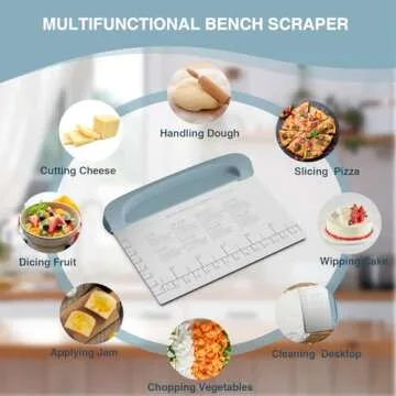 Bench Scraper Dough Cutter Tool - Bowl Pastry Scraper for Bread Cake Pizza, Bench Knife Kitchen Dough Scraper for Baking, Stainless Steel Food Scraper with Grip Handles & Measuring Scal, Blue