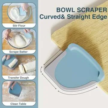 Bench Scraper Dough Cutter Tool - Bowl Pastry Scraper for Bread Cake Pizza, Bench Knife Kitchen Dough Scraper for Baking, Stainless Steel Food Scraper with Grip Handles & Measuring Scal, Blue