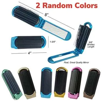 ALAZCO 2 Assorted Colors Folding Hair Brush With Mirror Compact Pocket Size Travel Car Gym Bag Purse Locker Swimming Camping Sleepover Gift and more