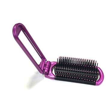 ALAZCO 2 Assorted Colors Folding Hair Brush With Mirror Compact Pocket Size Travel Car Gym Bag Purse Locker Swimming Camping Sleepover Gift and more