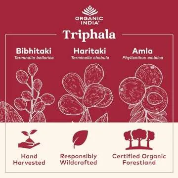 ORGANIC INDIA Triphala Capsules Organic - Herbal Supplement with Amla, Bibhitaki, Haritaki, Digestio...