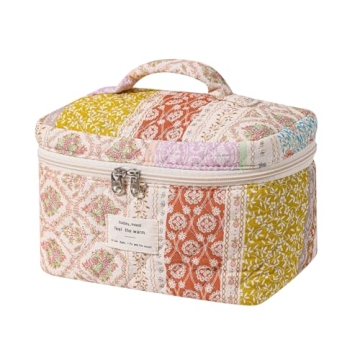 RSRSLEII Large Quilted Makeup Bag for Women and Girls, Cute Coquette Floral Cotton Cosmetic Bag, Aes...